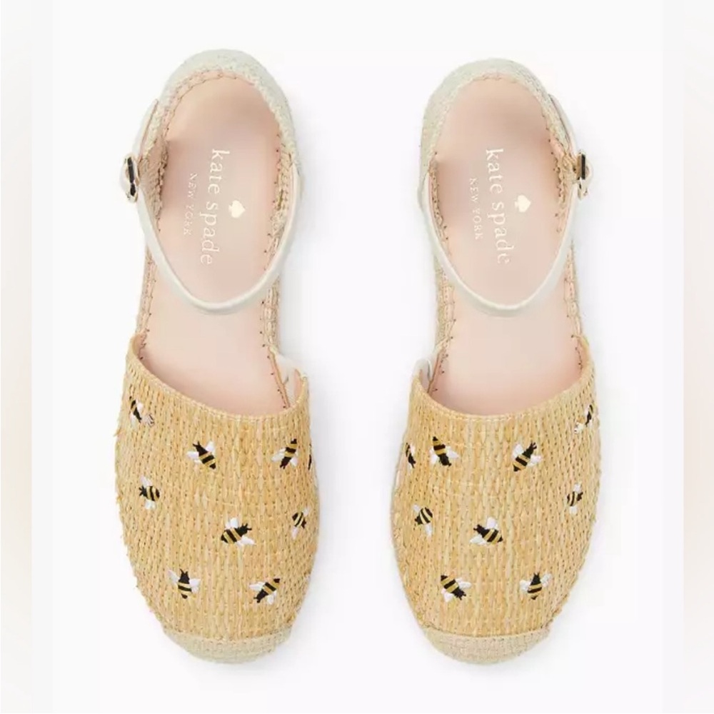 Kate Spade Tan Woven Flats with Bee Motif